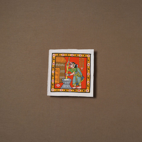Handpainted Cheriyal Scroll Painting by Dhanalakota Sai Kiran (6 x 6 in) 55
