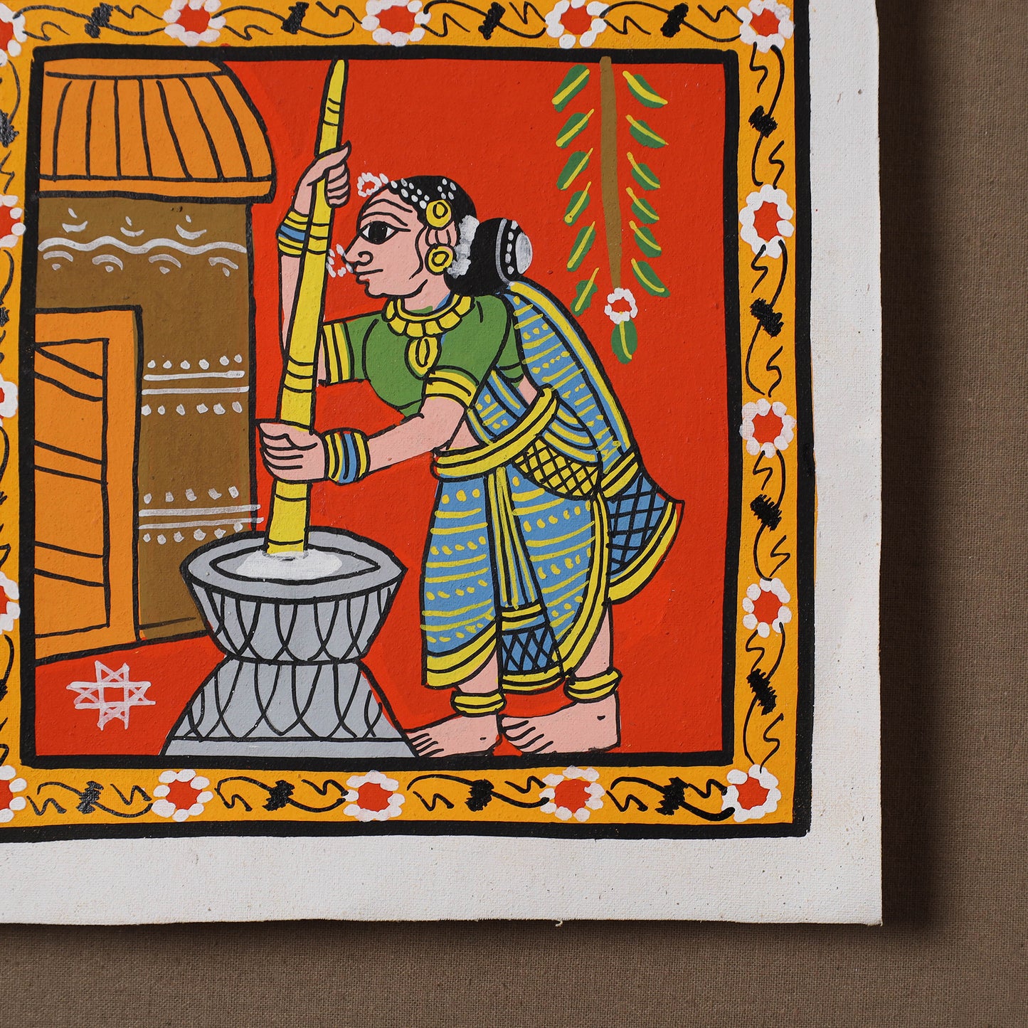 Handpainted Cheriyal Scroll Painting by Dhanalakota Sai Kiran (6 x 6 in) 55