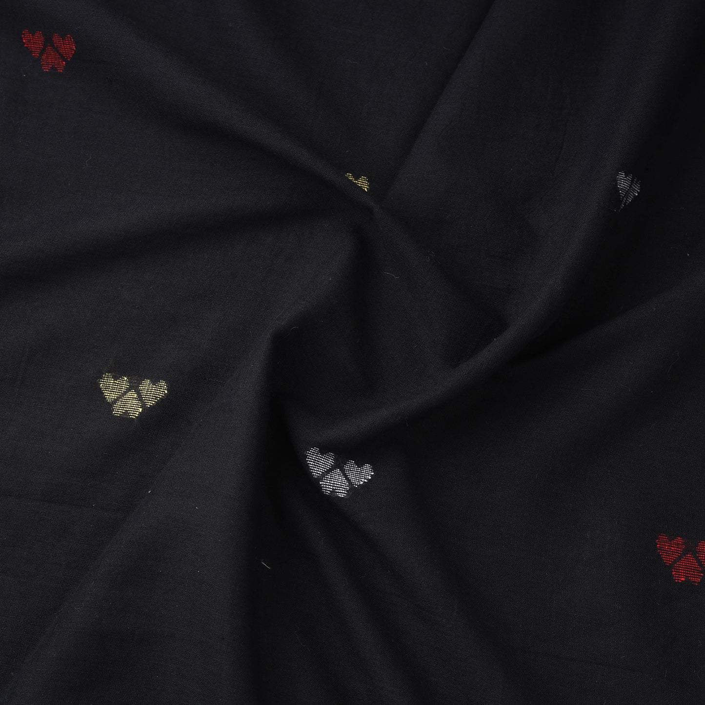 Black - Phulia Jamdani Buti Pure Handloom Cotton Fabric (Count 92/92) 32