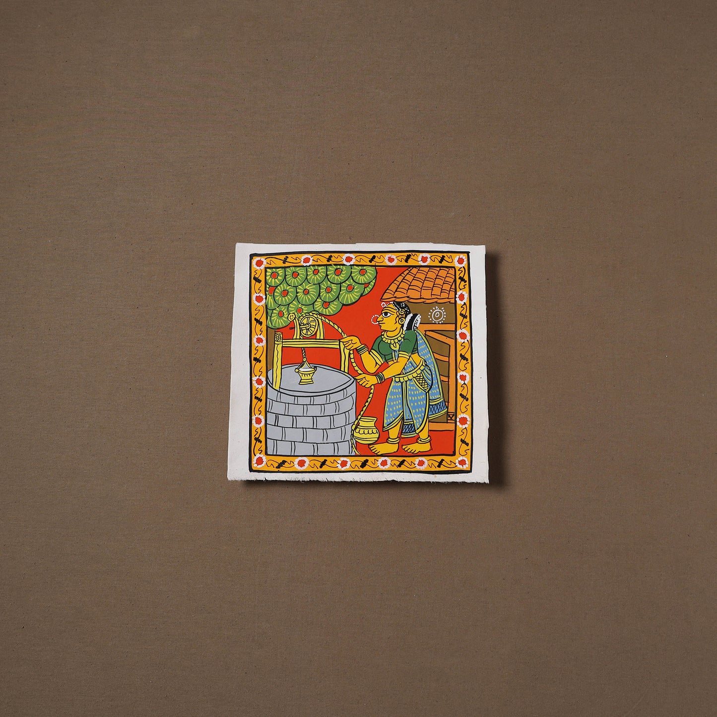 Handpainted Cheriyal Scroll Painting by Dhanalakota Sai Kiran (8 x 8 in) 56
