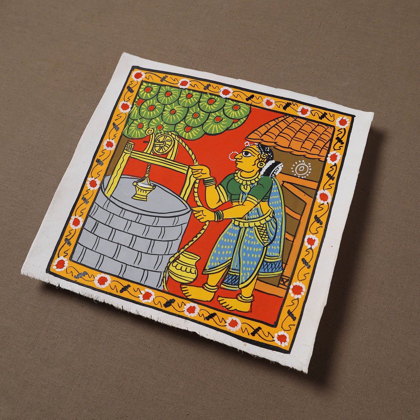 Handpainted Cheriyal Scroll Painting by Dhanalakota Sai Kiran (8 x 8 in) 56