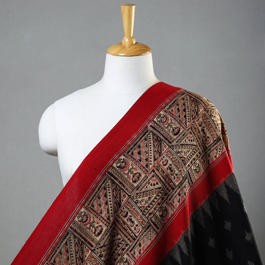 Black - Pochampally Ikat Fabric with Kalamkari Border 24