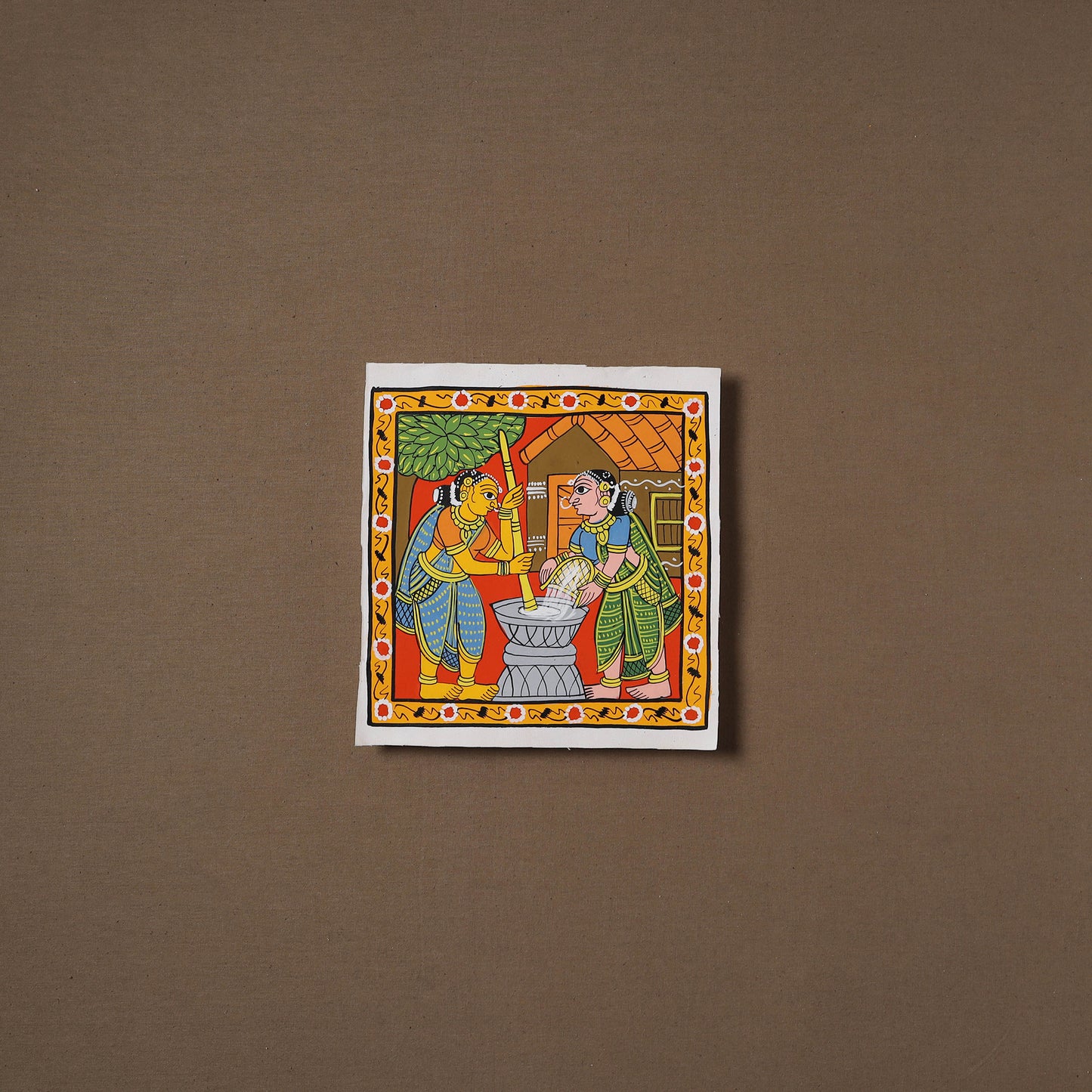 Handpainted Cheriyal Scroll Painting by Dhanalakota Sai Kiran (8 x 8 in) 58