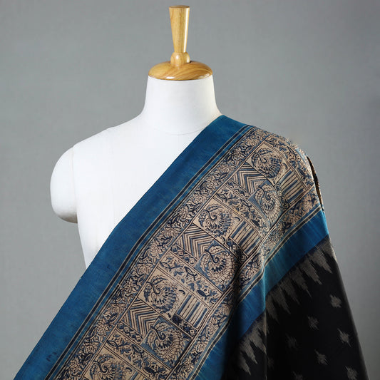 Black - Pochampally Ikat Fabric with Kalamkari Border 20