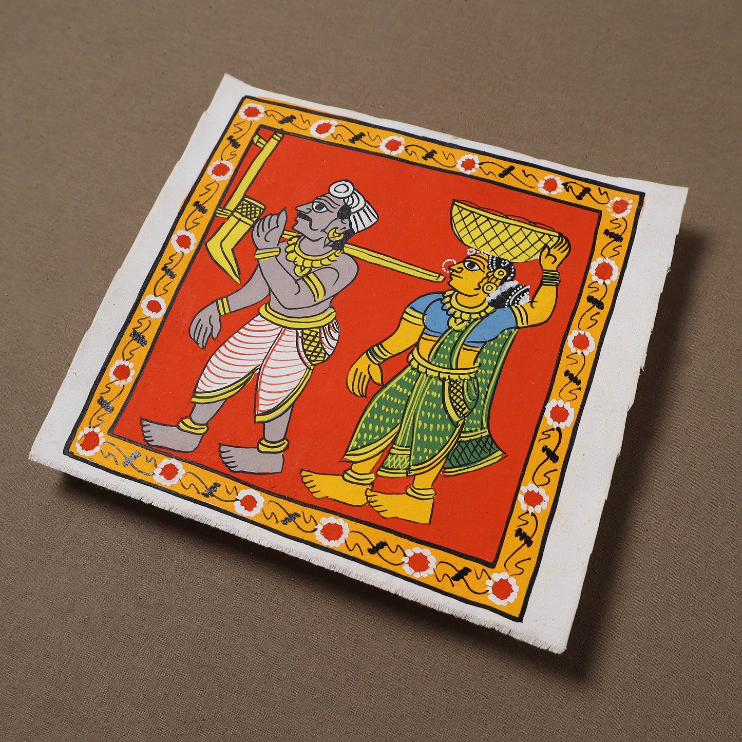 Handpainted Cheriyal Scroll Painting by Dhanalakota Sai Kiran (8 x 8 in) 60