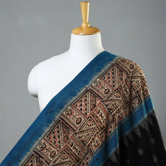 Black - Pochampally Ikat Fabric with Kalamkari Border 23