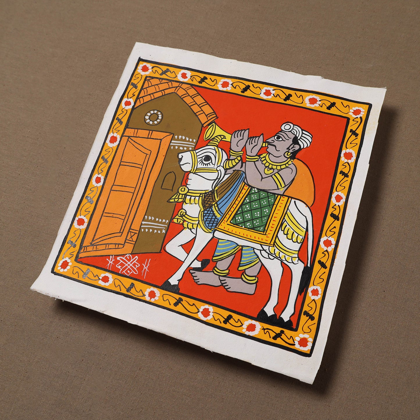 Handpainted Cheriyal Scroll Painting by Dhanalakota Sai Kiran (8 x 8 in) 62