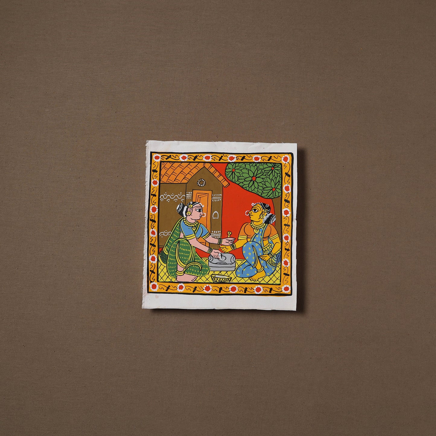 Handpainted Cheriyal Scroll Painting by Dhanalakota Sai Kiran (8 x 8 in) 63