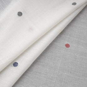 White - Phulia Jamdani Polka Dot Buti Pure Handloom Cotton Fabric (Count 84/92) 27