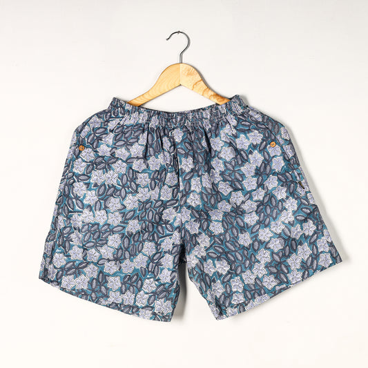 Blue - Sanganeri Block Printed Cotton Unisex Boxer/Shorts