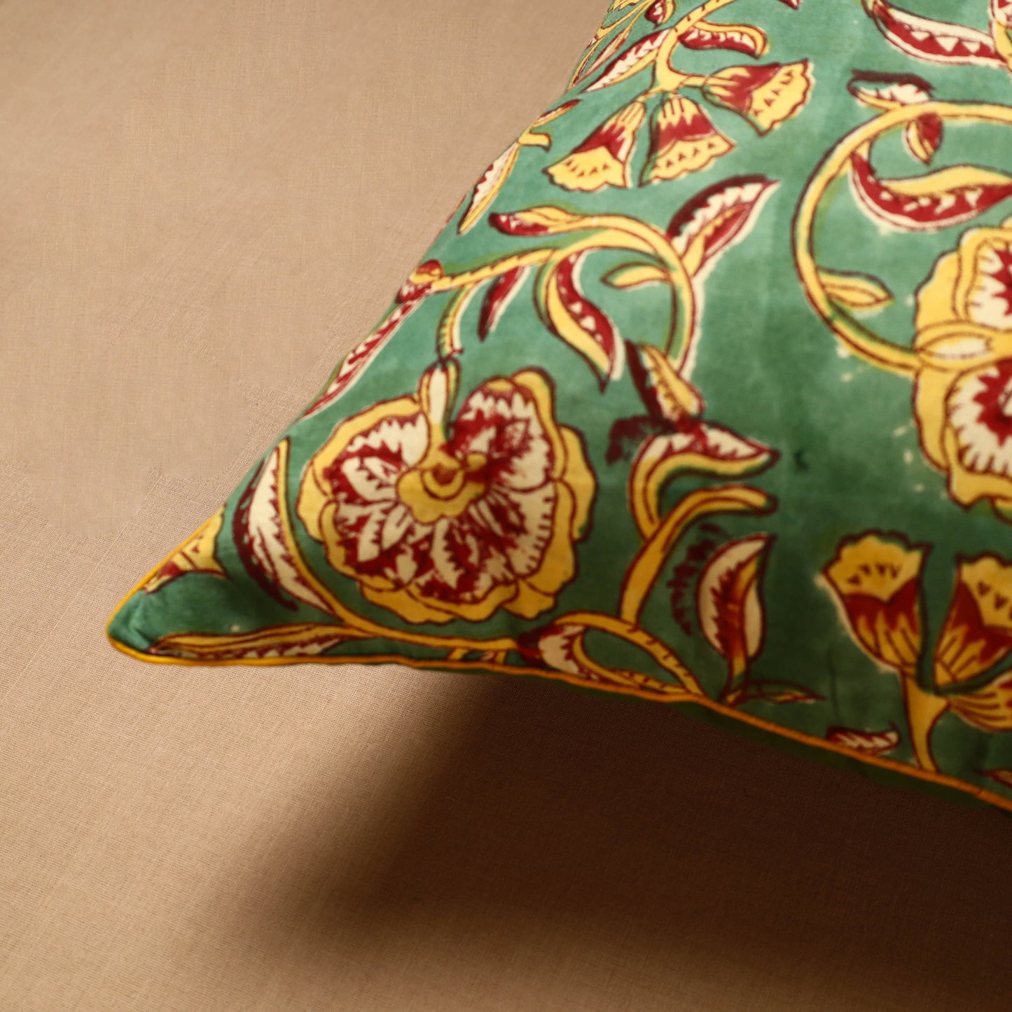 Green - Block Print Cotton Sanganeri Cushion Cover (16 x 16 in) 81