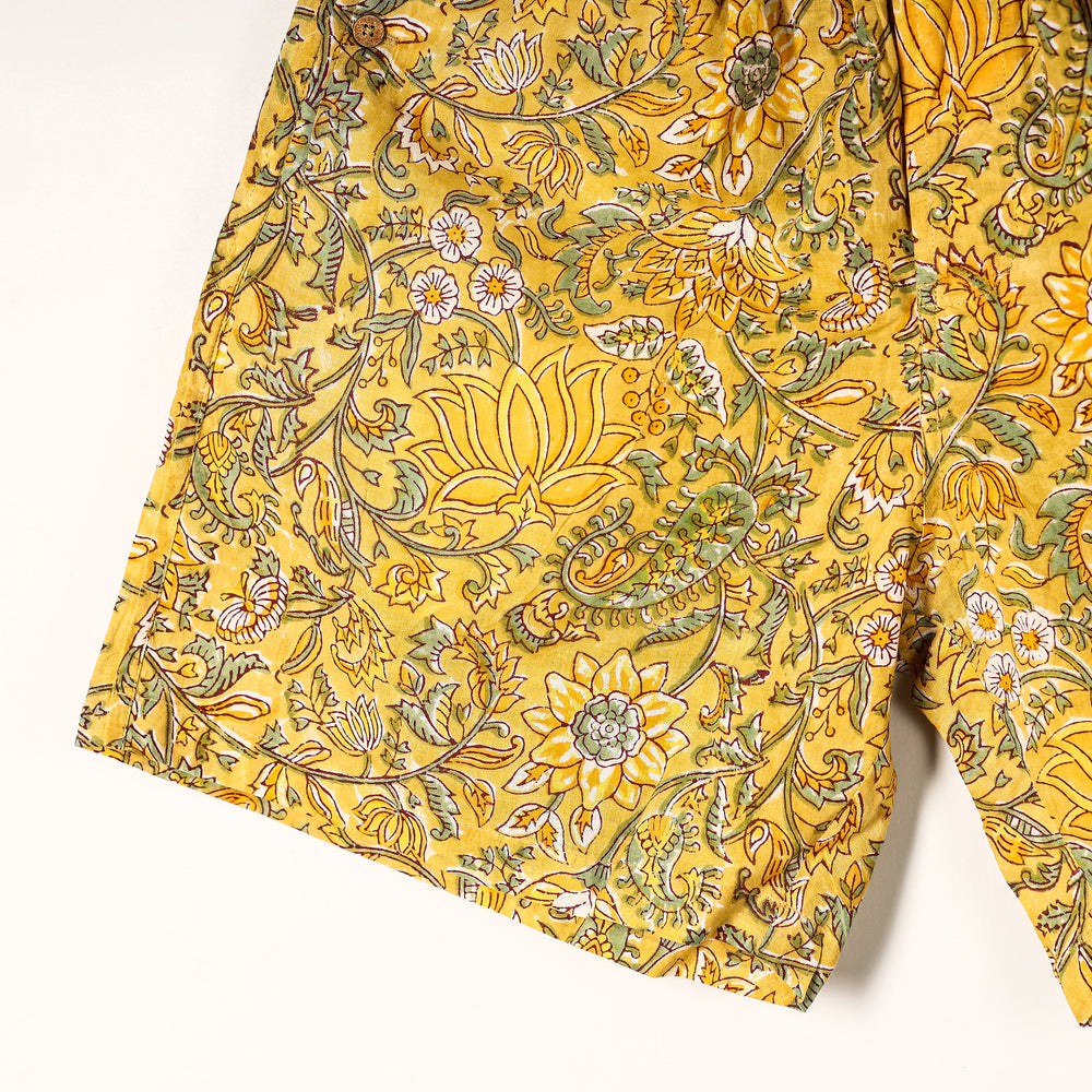 Yellow - Sanganeri Block Printed Cotton Unisex Boxer/Shorts