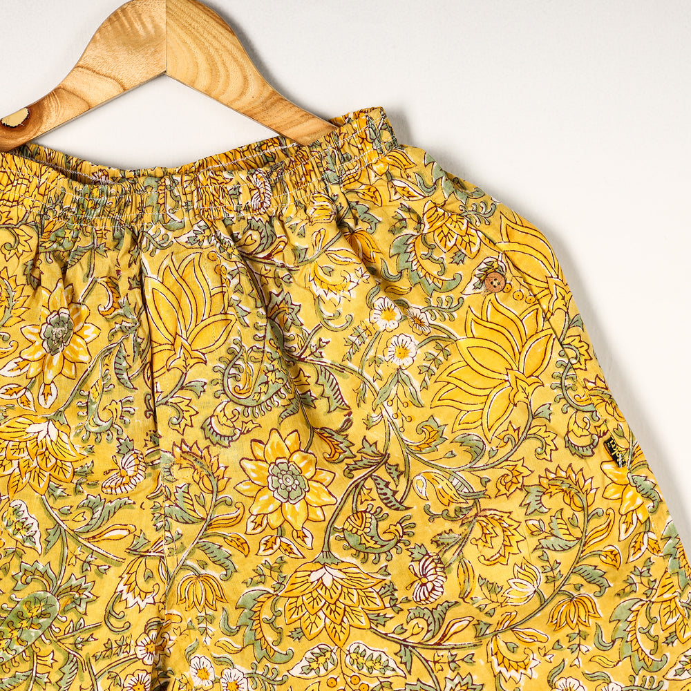 Yellow - Sanganeri Block Printed Cotton Unisex Boxer/Shorts