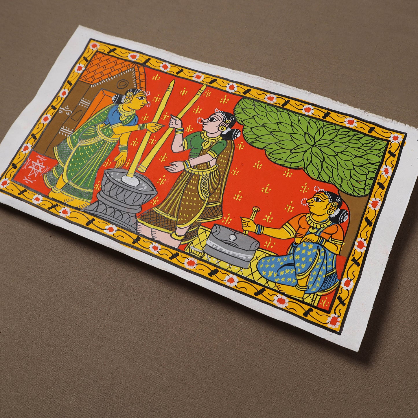 Handpainted Cheriyal Scroll Painting by Dhanalakota Sai Kiran (8 x 14 in) 10