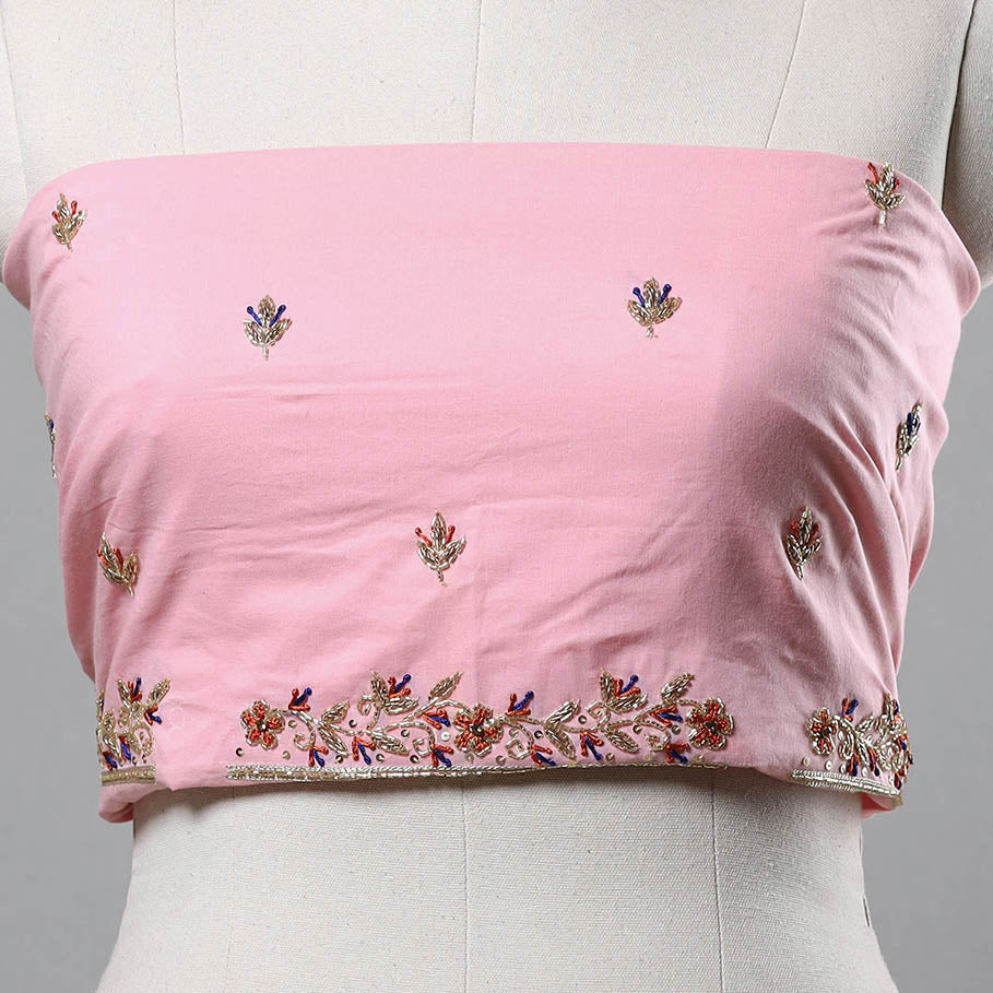 Pink - Zardozi Hand Embroidery Cotton Plain Blouse Piece 02