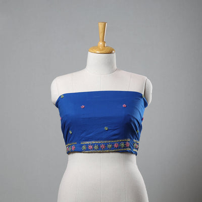 Blue - Zardozi Hand Embroidery Cotton Plain Blouse Piece 03