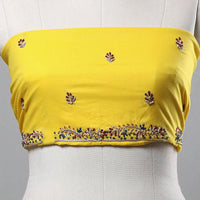 Yellow - Zardozi Hand Embroidery Cotton Plain Blouse Piece 05