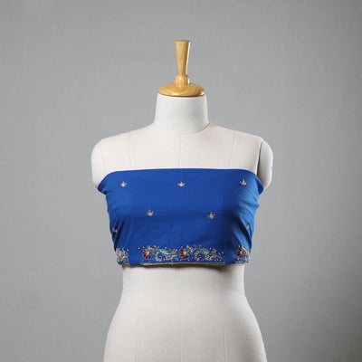 Blue - Zardozi Hand Embroidery Cotton Plain Blouse Piece 06