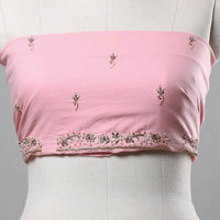 Pink - Zardozi Hand Embroidery Cotton Plain Blouse Piece 08