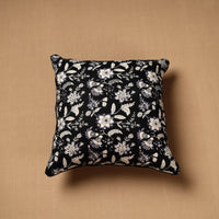 Black - Block Print Cotton Sanganeri Cushion Cover (16 x 16 in) 89