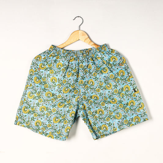 Green - Sanganeri Block Printed Cotton Unisex Boxer/Shorts