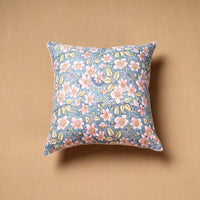 Blue - Block Print Cotton Sanganeri Cushion Cover (16 x 16 in) 90