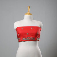 Red - Zardozi Hand Embroidery Cotton Plain Blouse Piece 13