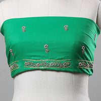 Green - Zardozi Hand Embroidery Cotton Plain Blouse Piece 18