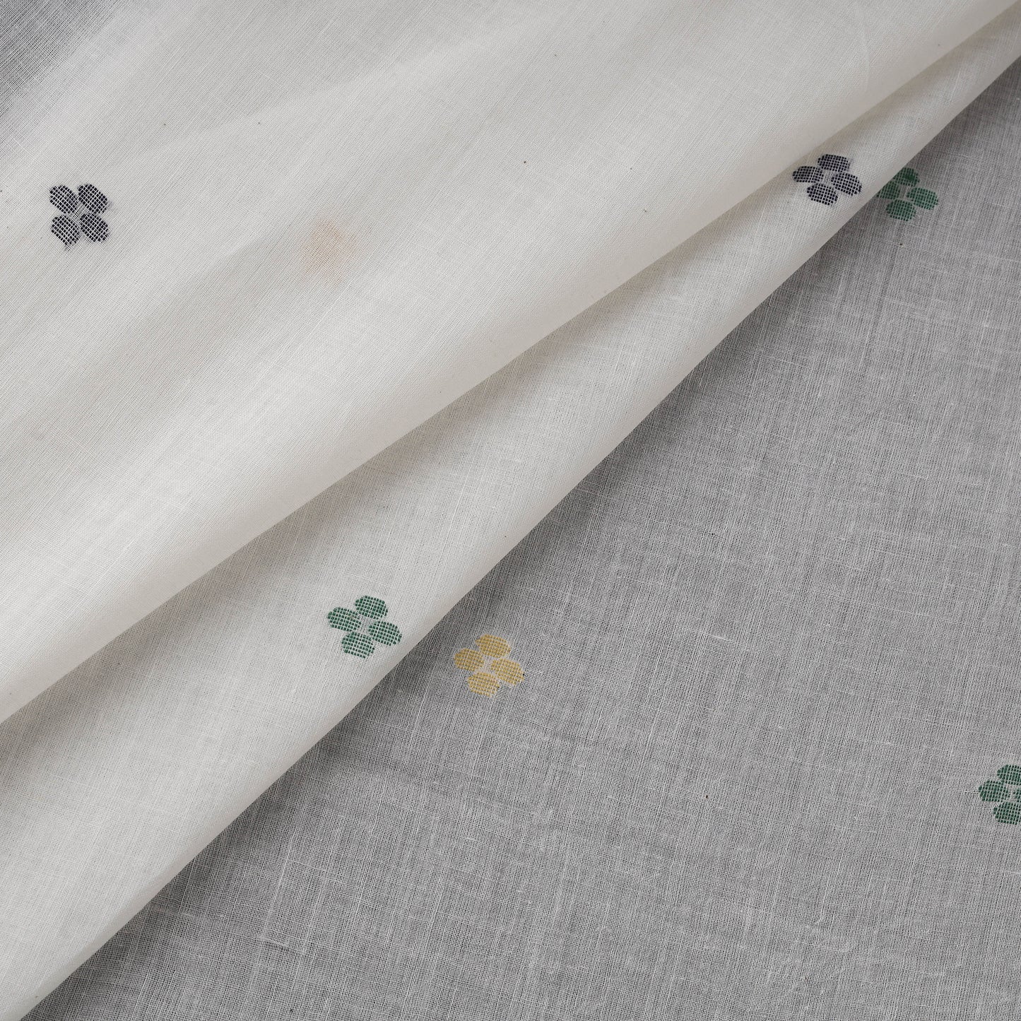White - Phulia Jamdani Buti Pure Handloom Cotton Fabric (Count 84/92) 15