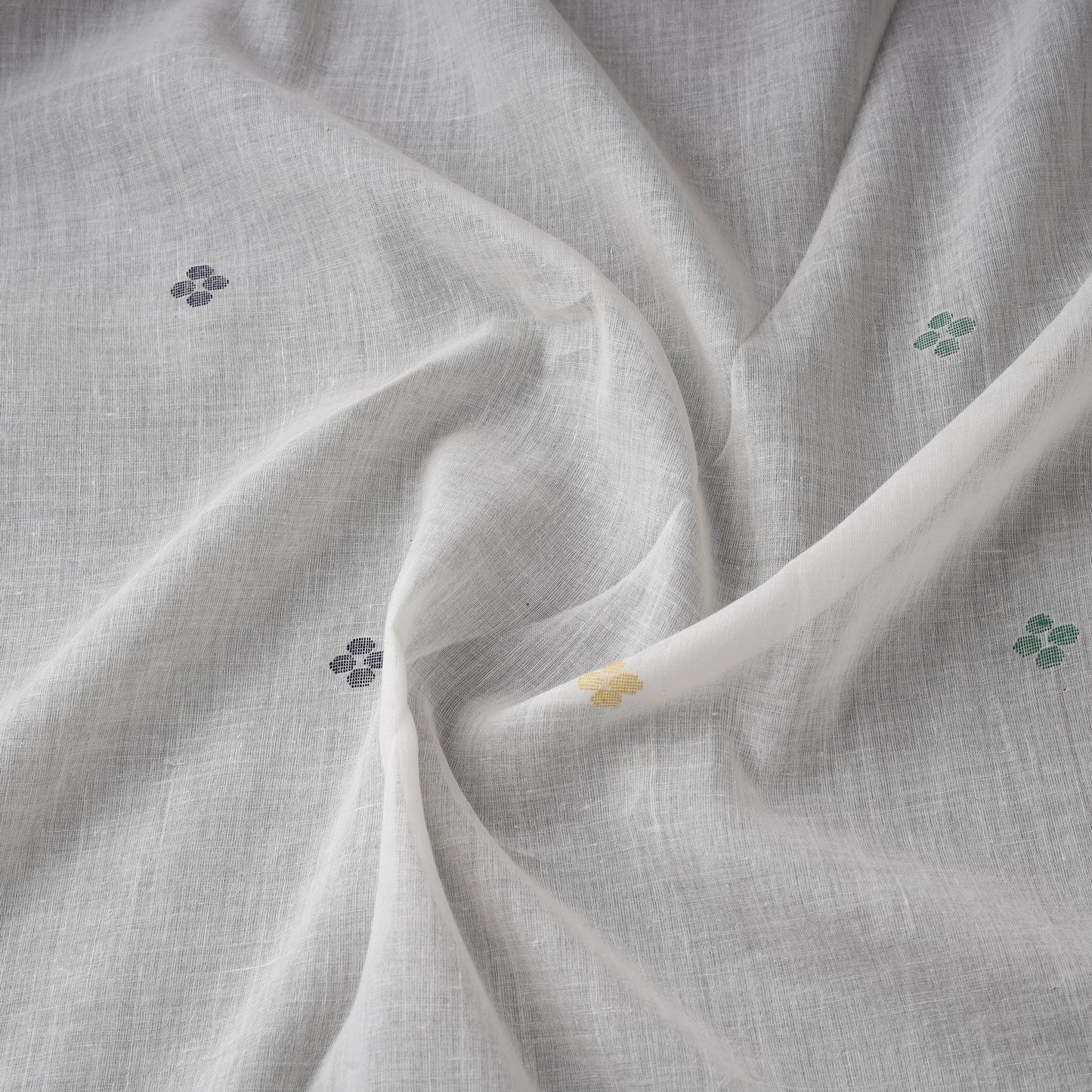 White - Phulia Jamdani Buti Pure Handloom Cotton Fabric (Count 84/92) 15