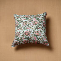 Green - Block Print Cotton Sanganeri Cushion Cover (16 x 16 in) 92