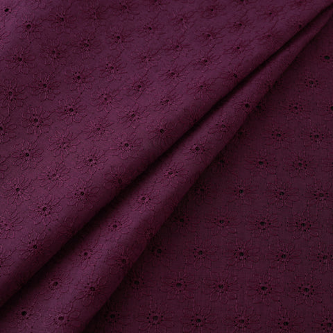 Purple - Floral Embroidered Cotton Hakoba Fabric 01