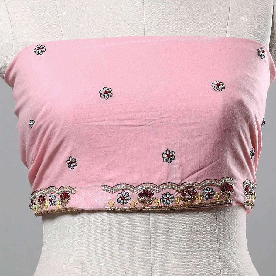 Pink - Zardozi Hand Embroidery Cotton Plain Blouse Piece 24