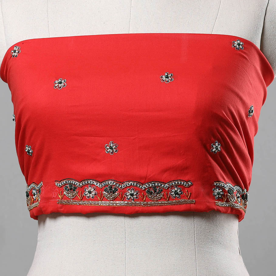 Red - Zardozi Hand Embroidery Cotton Plain Blouse Piece 25