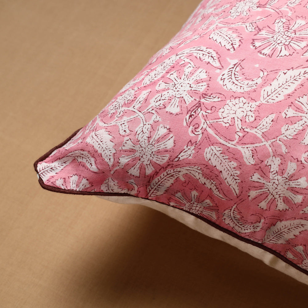 Pink - Block Print Cotton Sanganeri Cushion Cover (16 x 16 in) 94