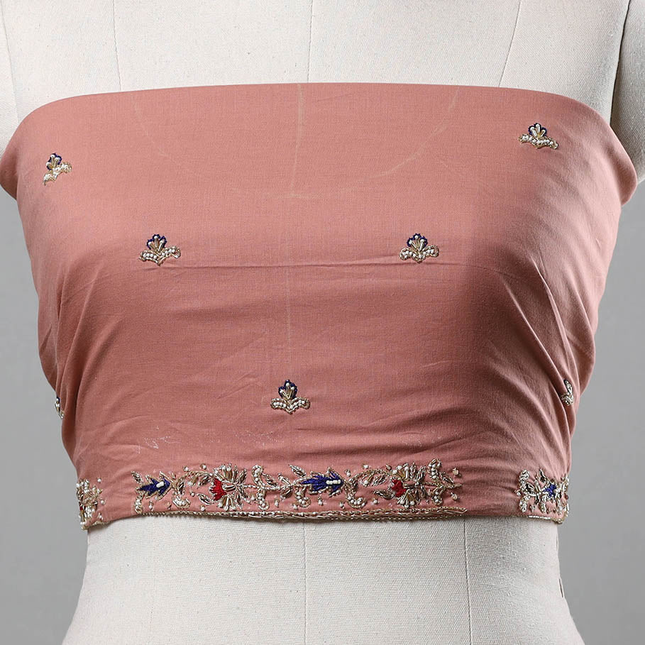 Peach - Zardozi Hand Embroidery Cotton Plain Blouse Piece 28