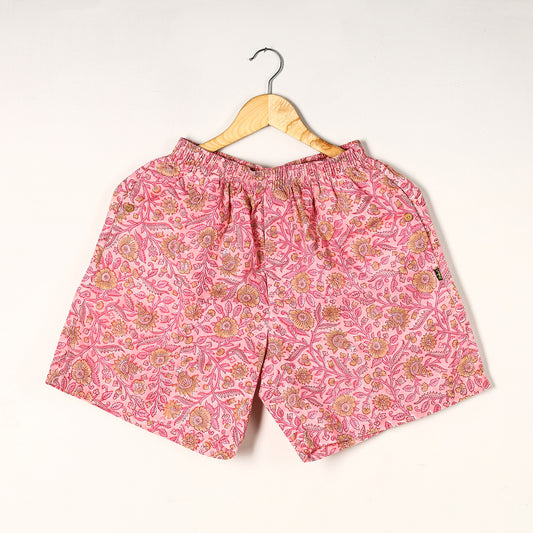 Pink - Sanganeri Block Printed Cotton Unisex Boxer/Shorts