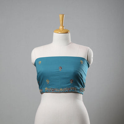 Blue - Zardozi Hand Embroidery Cotton Plain Blouse Piece 29