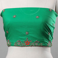 Green - Zardozi Hand Embroidery Cotton Plain Blouse Piece 36