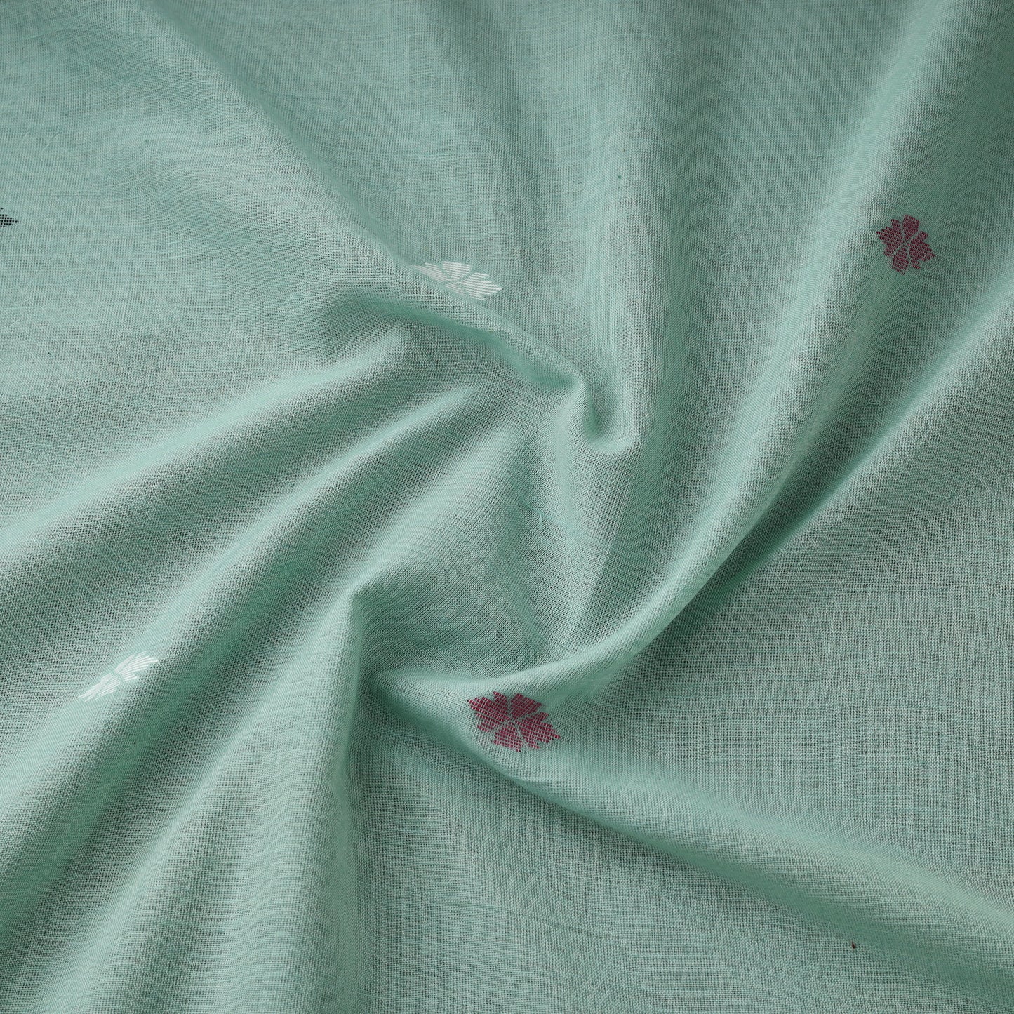Green - Phulia Jamdani Buti Pure Handloom Cotton Fabric (Count 84/92) 09