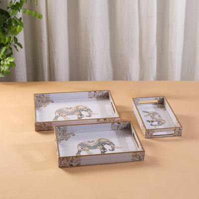 Handcrafted Enamel Coated Rectangle Wooden Serving Trays (Set of 3) 03