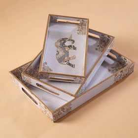 Handcrafted Enamel Coated Rectangle Wooden Serving Trays (Set of 3) 03