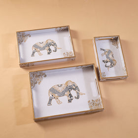 Handcrafted Enamel Coated Rectangle Wooden Serving Trays (Set of 3) 03