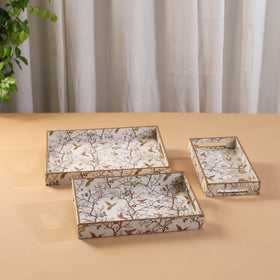 Handcrafted Enamel Coated Rectangle Wooden Serving Trays (Set of 3) 01