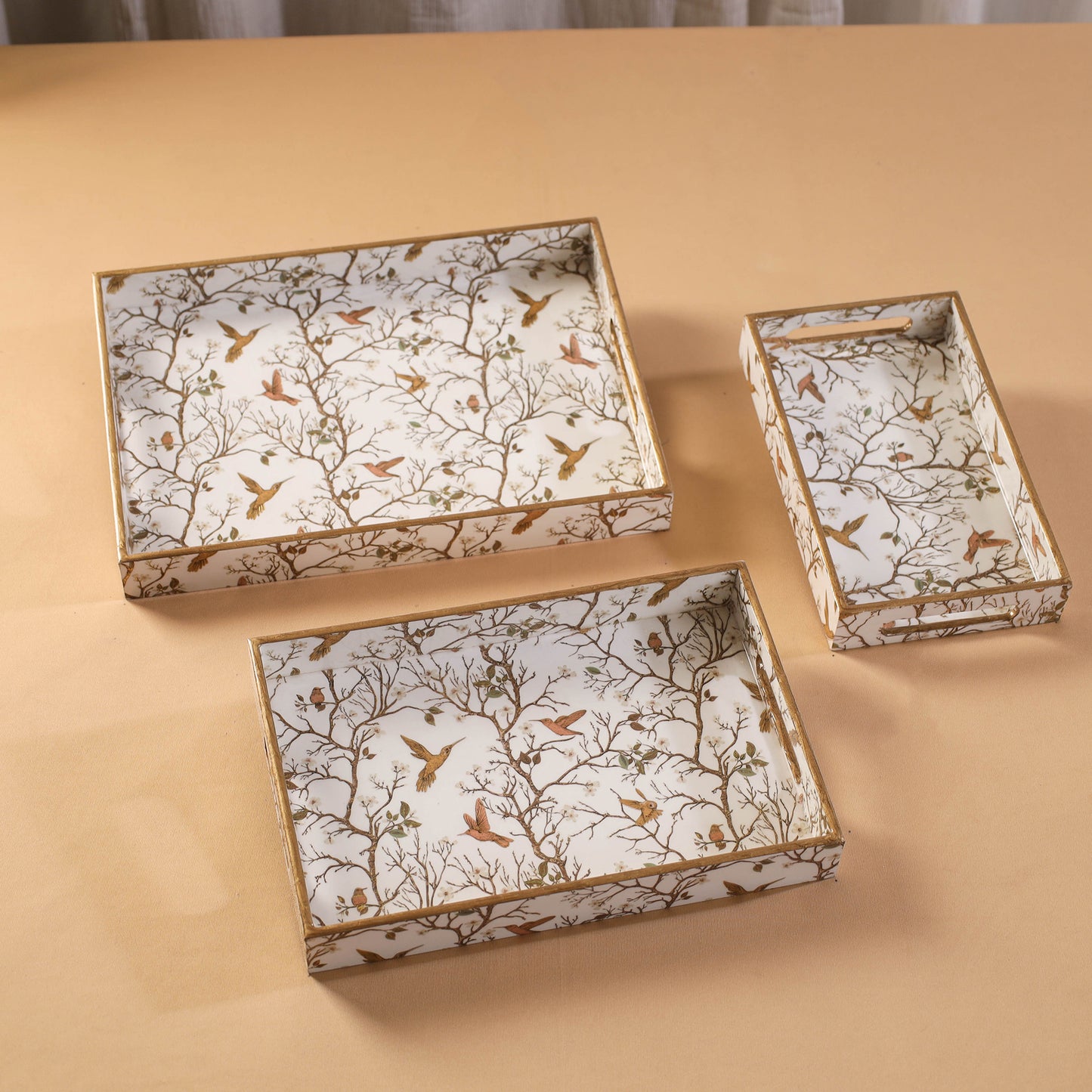 Handcrafted Enamel Coated Rectangle Wooden Serving Trays (Set of 3) 01