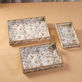 Handcrafted Enamel Coated Rectangle Wooden Serving Trays (Set of 3) 01