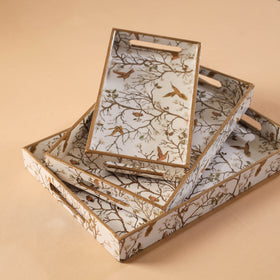 Handcrafted Enamel Coated Rectangle Wooden Serving Trays (Set of 3) 01