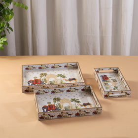 Handcrafted Enamel Coated Rectangle Wooden Serving Trays (Set of 3) 02