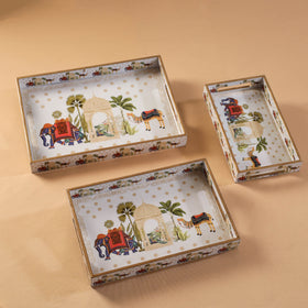 Handcrafted Enamel Coated Rectangle Wooden Serving Trays (Set of 3) 02