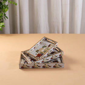 Handcrafted Enamel Coated Rectangle Wooden Serving Trays (Set of 3) 02